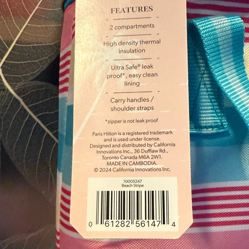 Paris Hilton Pink, Aqua & Cream Striped Insulated Wine Tote - Picture 3 of 4